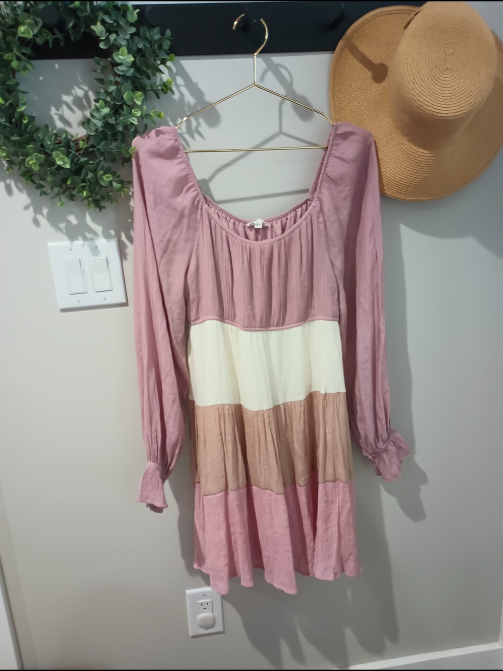 Blu Pepper Lined Gauze Peasant Dress Size L Fairy Summer Lilac Cream Tan Pink